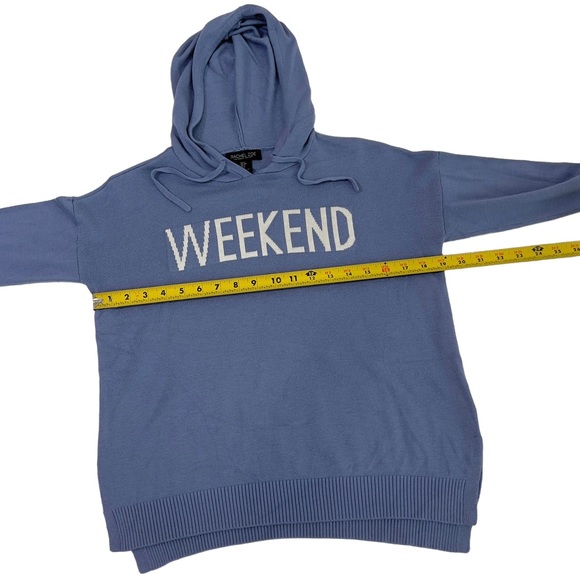 Rachel Zoe Weekend Hoodie Lightweight Knit Sweater Pullover Top Long Sleeve Blue - Picture 10 of 14